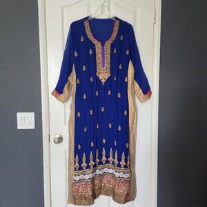 Royal Blue & Gold Embroidered Salwar Kameez Set with Pant-Style Bottoms – Size X